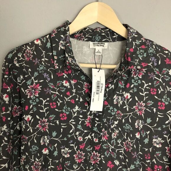 Amazon The Drop Spread Fashion Gray Floral Dress Button Up - Picture 11 of 12